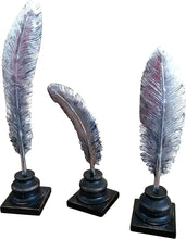 Load image into Gallery viewer, Feathers silver decoration statue polyresin set of 3
