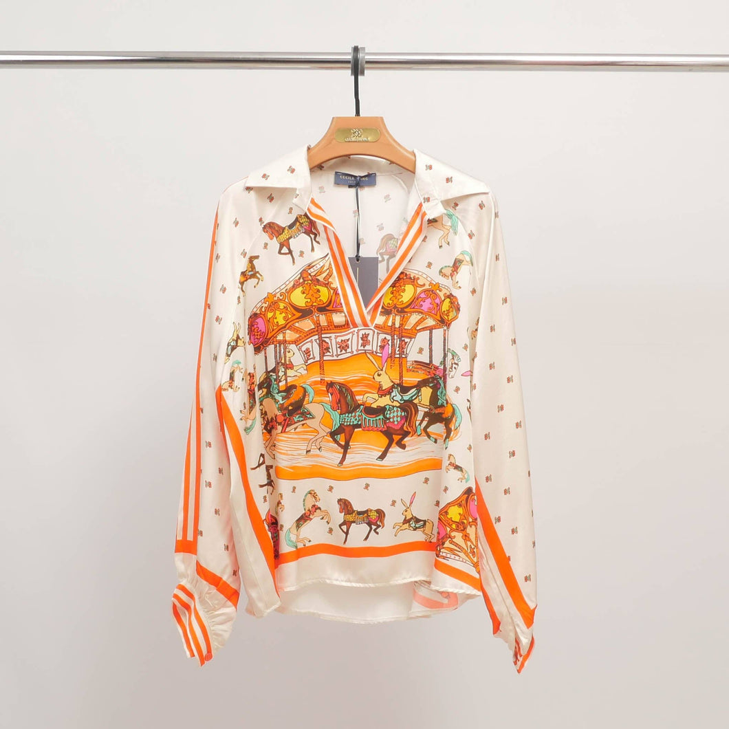 Carousel print blouse KD9085VS-6: Orange