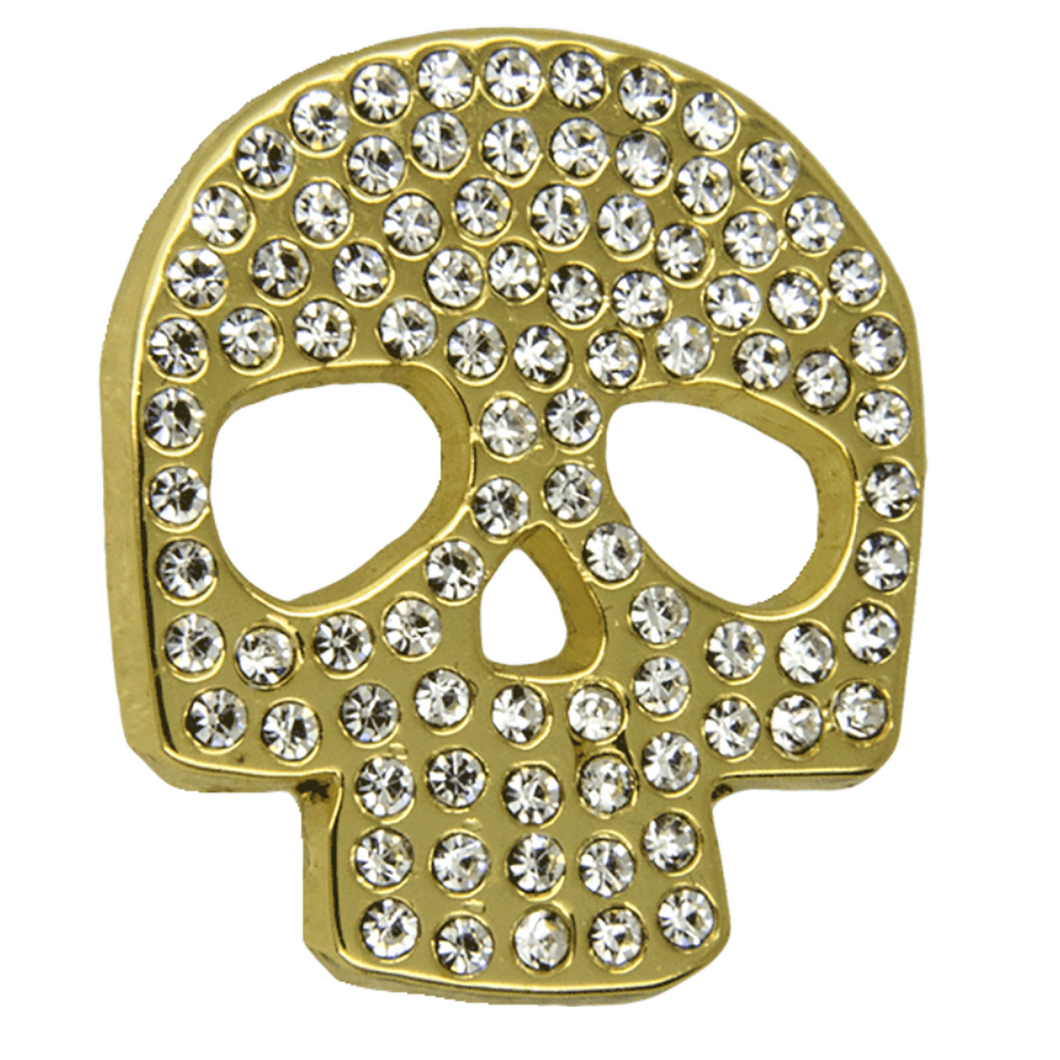 Rhinestone skull pin gold