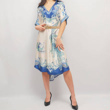 Load image into Gallery viewer, Satin dress with phoenix pattern KD9118VS: Navy Blue
