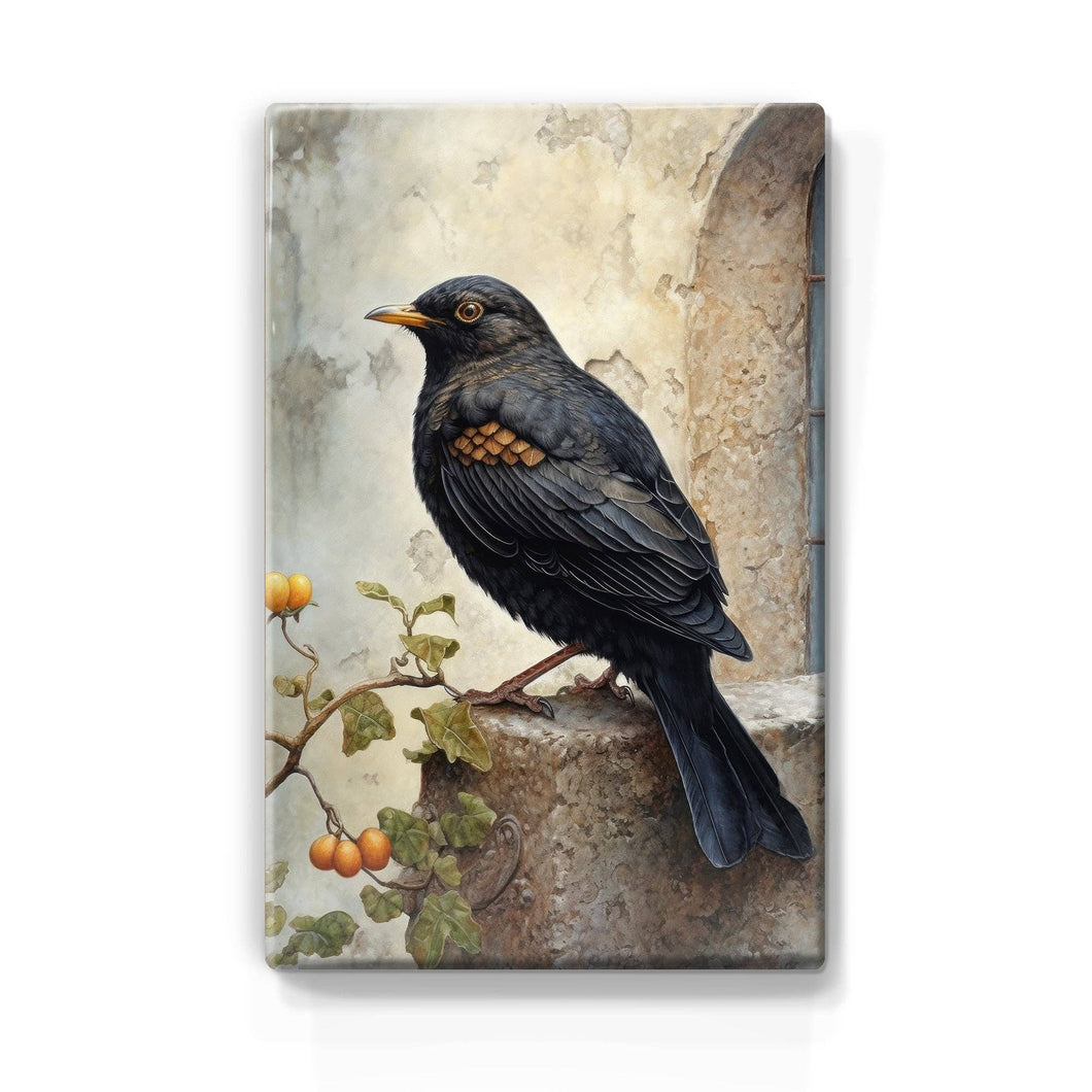 Blackbird with orange berries - Laque print - 19.5 x 30 cm - LP313