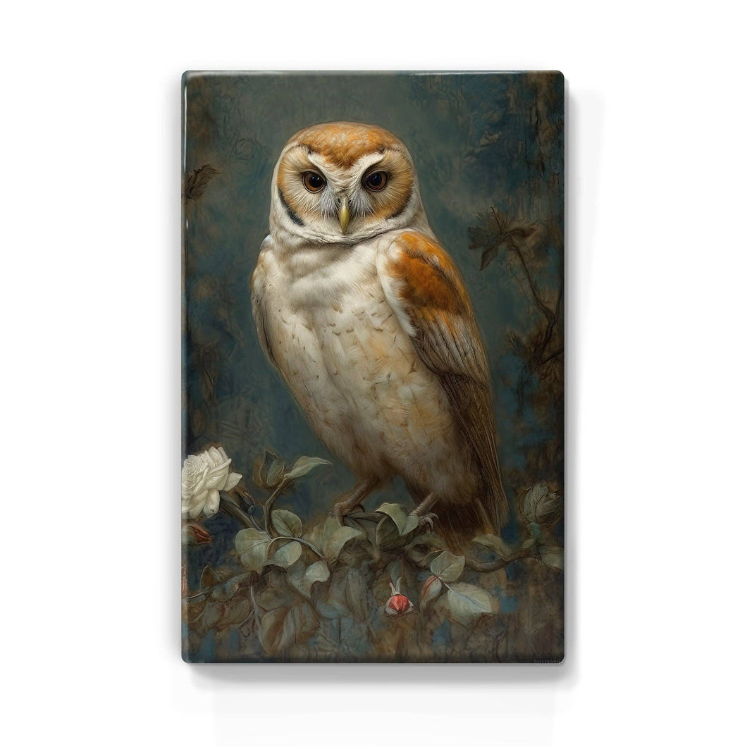 Laqueprint owl with white roses - hand-lacquered - 19.5 x 30 cm - LP395
