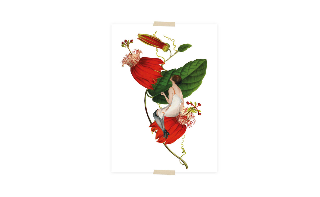 Postcard collage girl on passion flower