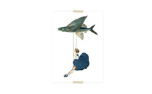 Load image into Gallery viewer, Postcard collage girl hanging from flying fish
