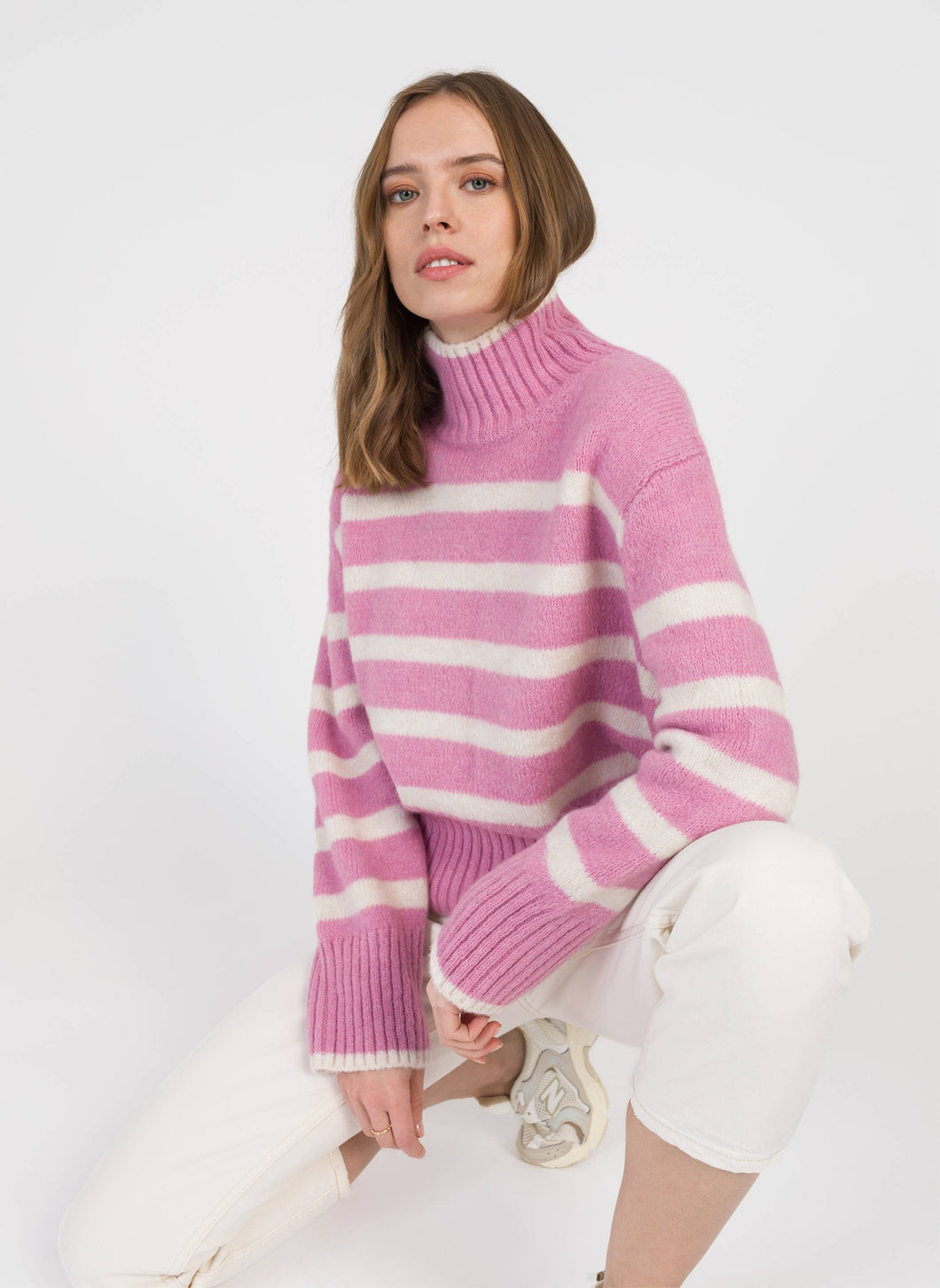 LEROULA pink striped knit sweater