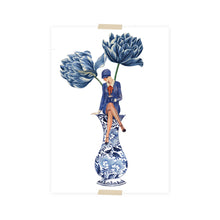 Load image into Gallery viewer, Postcard collage lady in a vase and blue tulips
