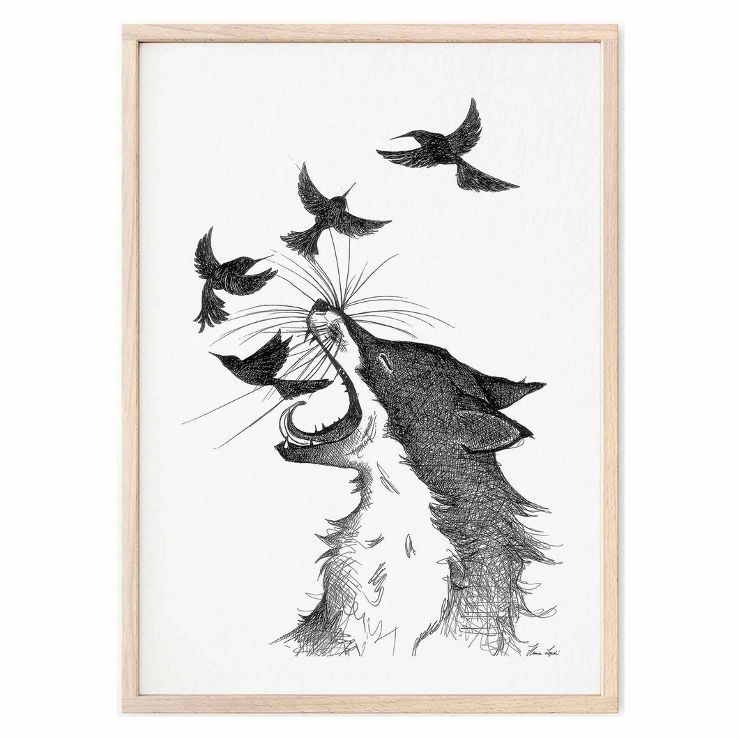 Art Print [Fine Art Paper] - Fox & Birds: A4