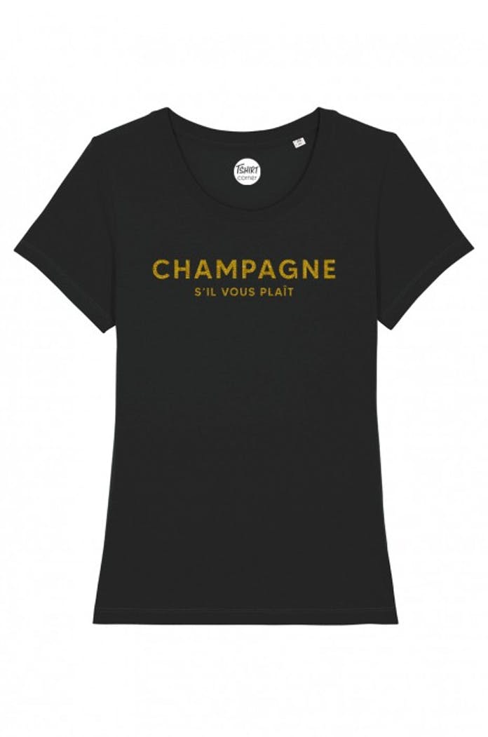 Women's T-Shirt - Champagne Please - Glitter: XL / Black