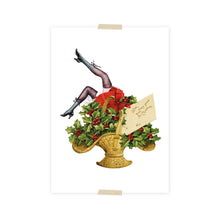 Load image into Gallery viewer, Christmas Postcard collage christmas basket with women&#39;s legs
