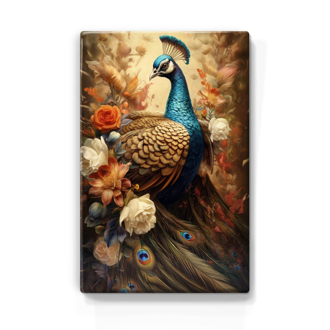 Peacock with flowers - Laqueprint - 19.5 x 30 cm - LP340