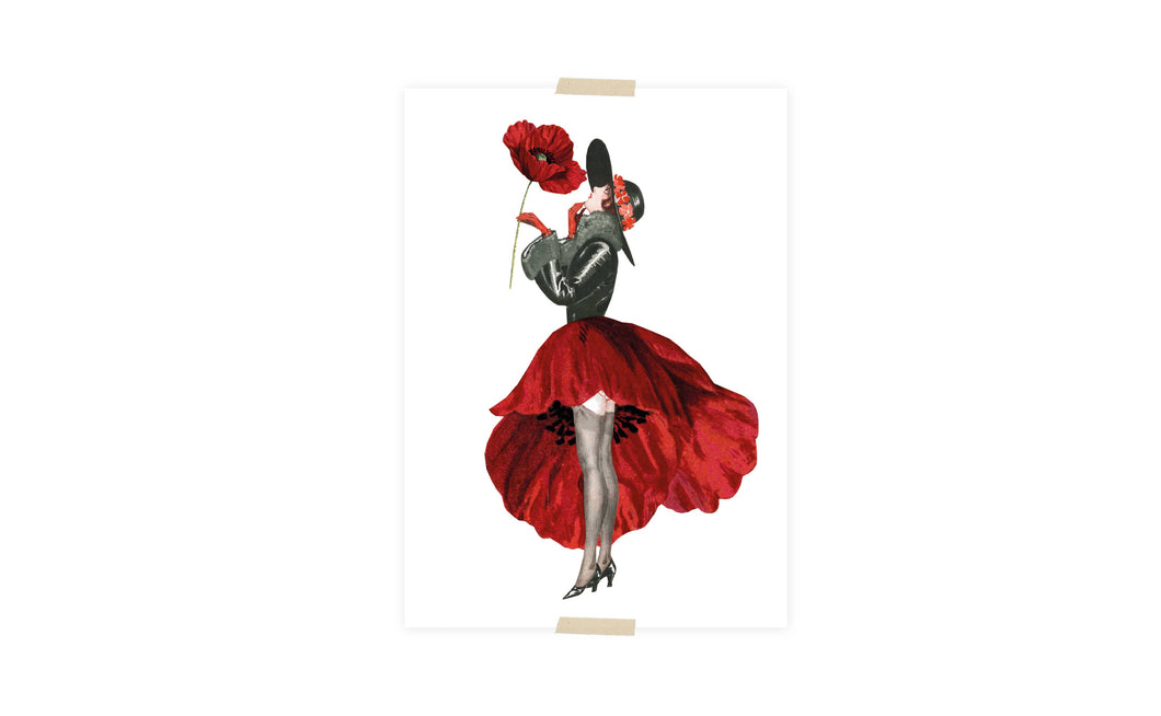 Postcard collage girl with poppy dress