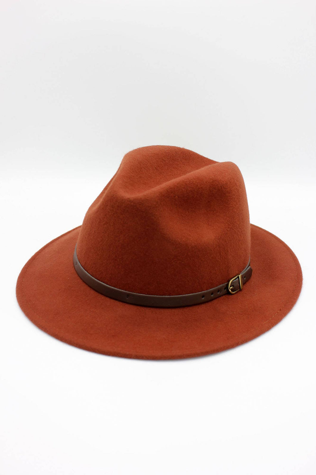 Classic Wool Fedora Hat with Belt: 56 / Ruggine