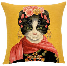 Load image into Gallery viewer, Frida Kahlo Pillow Cover - Cat Art - Kahlo Cat Decor: Cat with scarf
