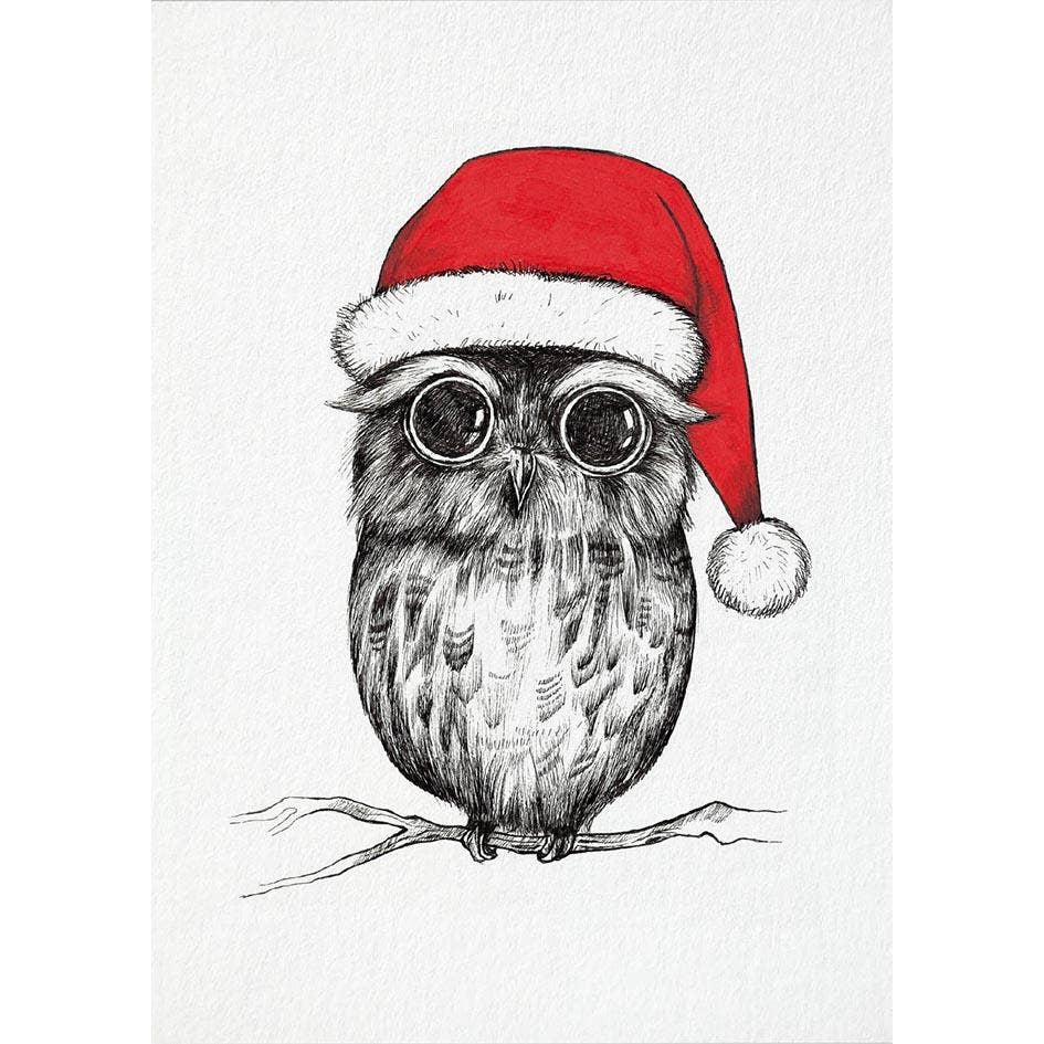postcard [bamboo paper] - Christmas owl