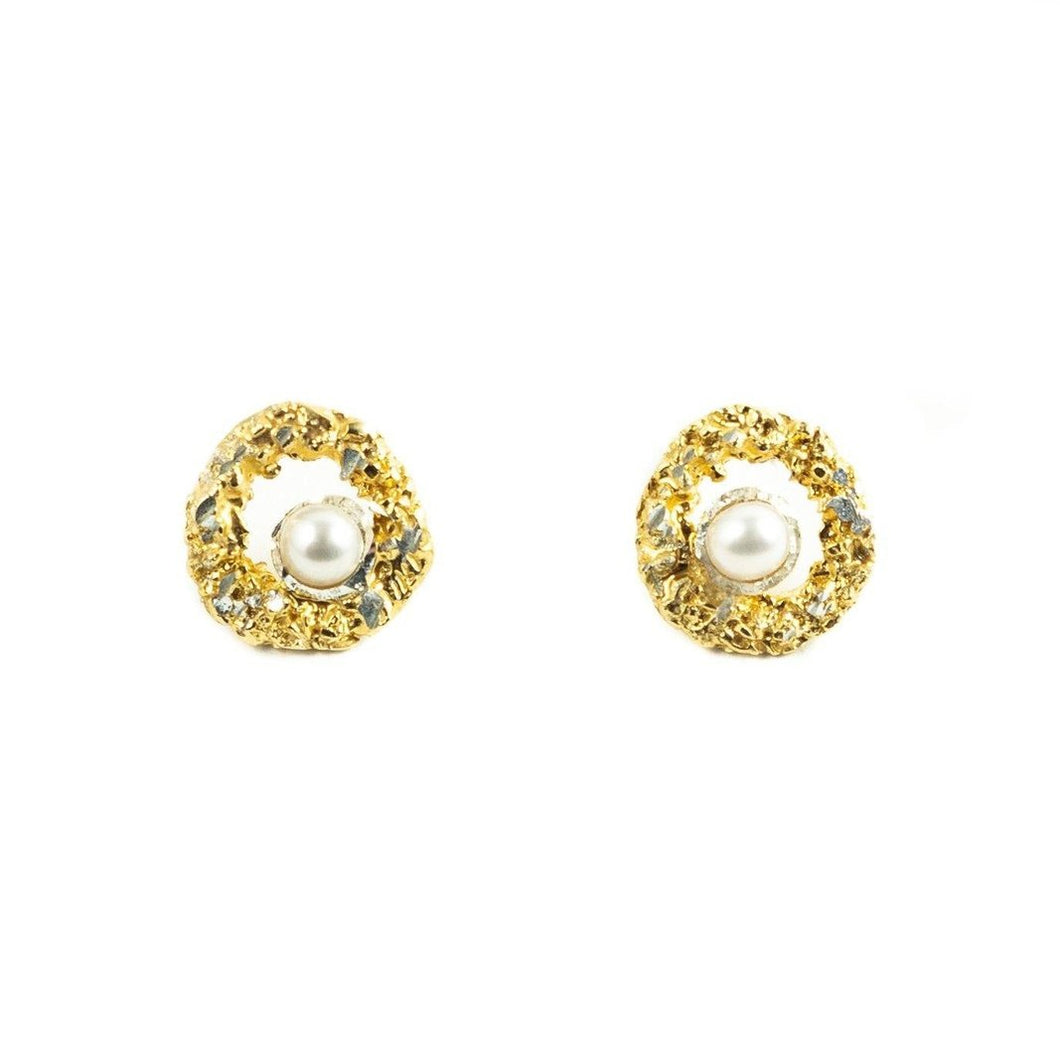 Gold Plated Earrings With Diamond Dust And Pearls - ArtLofter