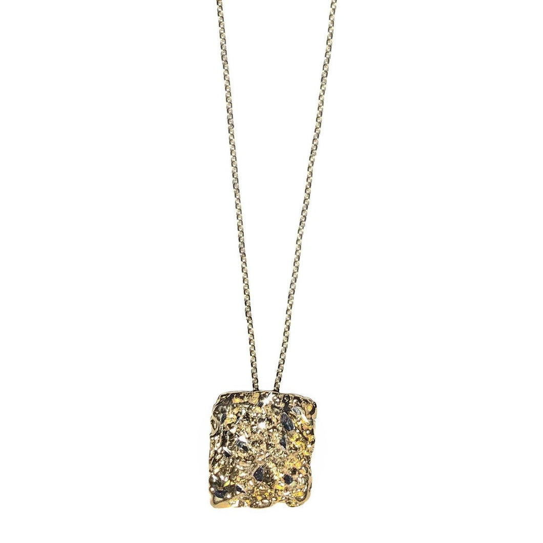Square Gold Plated Necklace With Diamond Dust - ArtLofter