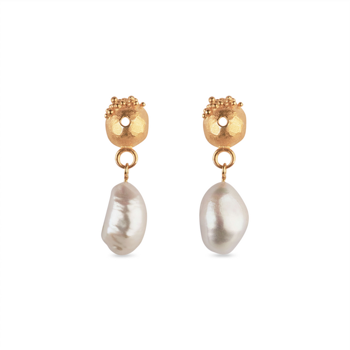 Gold Plated Earrings With Pearl - ArtLofter