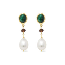 Load image into Gallery viewer, Malachite, Garnet &amp; Pearl Earrings
