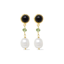 Load image into Gallery viewer, Onyx, Green Amethyst &amp; Pearl Earrings
