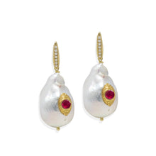 Load image into Gallery viewer, Ruby &amp; Pearl Earrings
