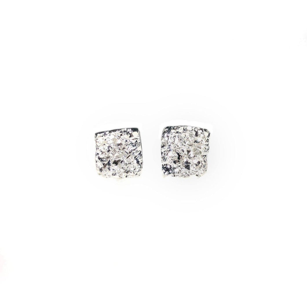 Square Silver Earrings With Diamond Dust - ArtLofter
