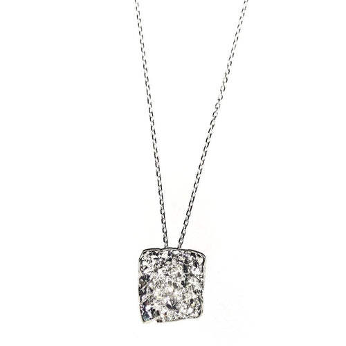 Square Silver Necklace With Diamond Dust - ArtLofter