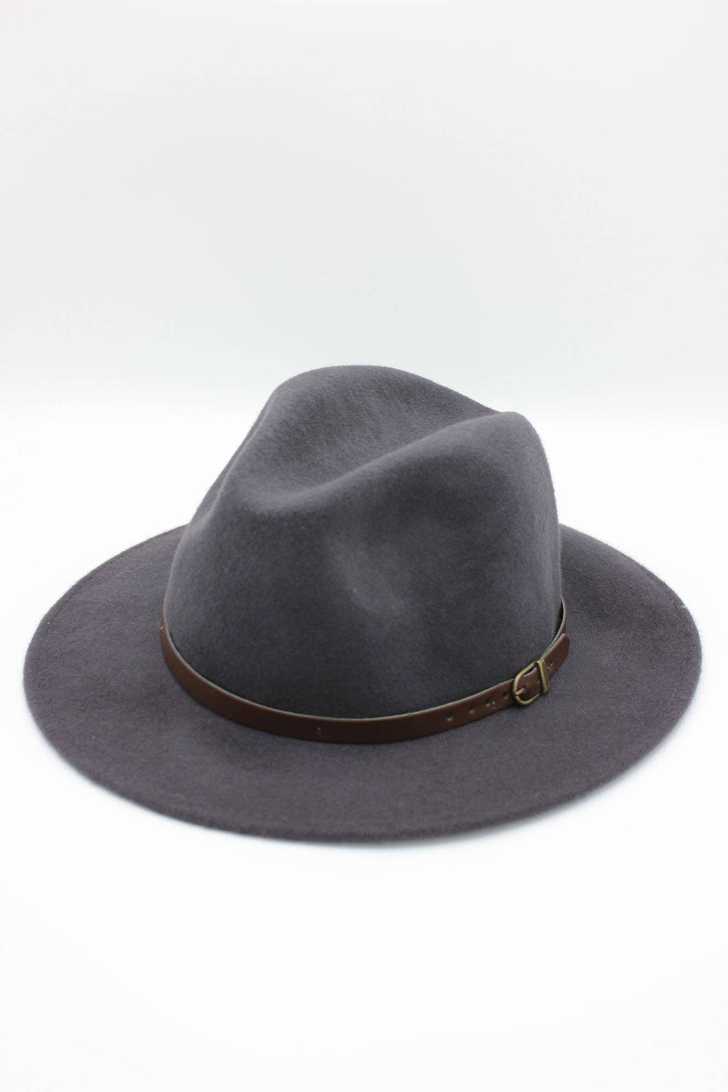Classic Wool Fedora Hat with Belt: 58 / Grey