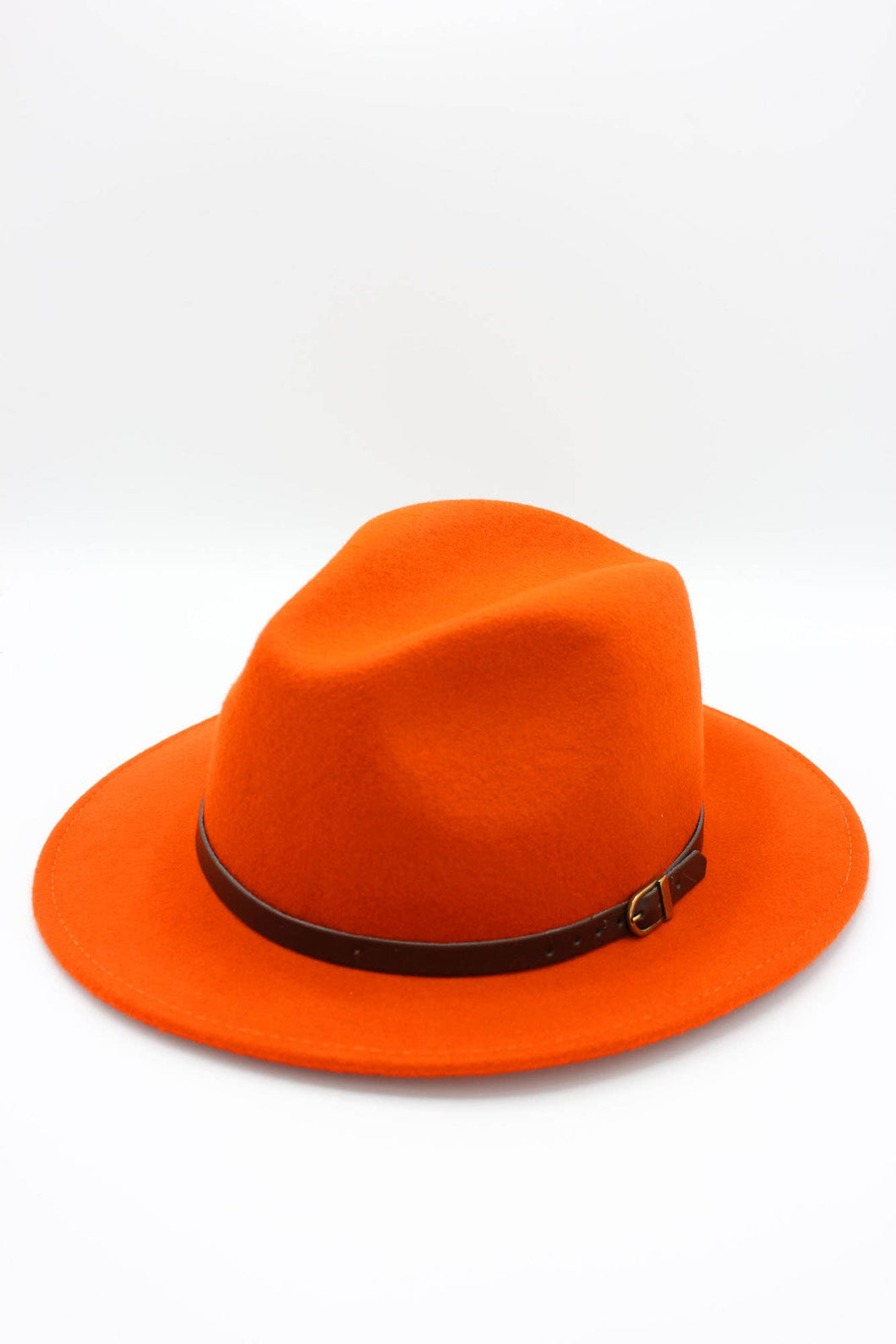 Classic Wool Fedora Hat with Belt: 57 / Coccio