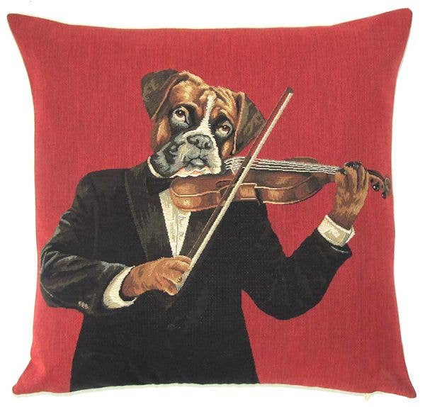 Boxer playing Violin pillow cover