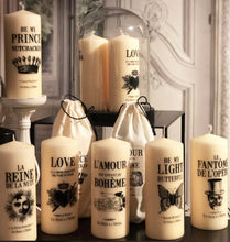 Load image into Gallery viewer, Tattooed pillar candle &quot;Romeo and Juliette&quot;
