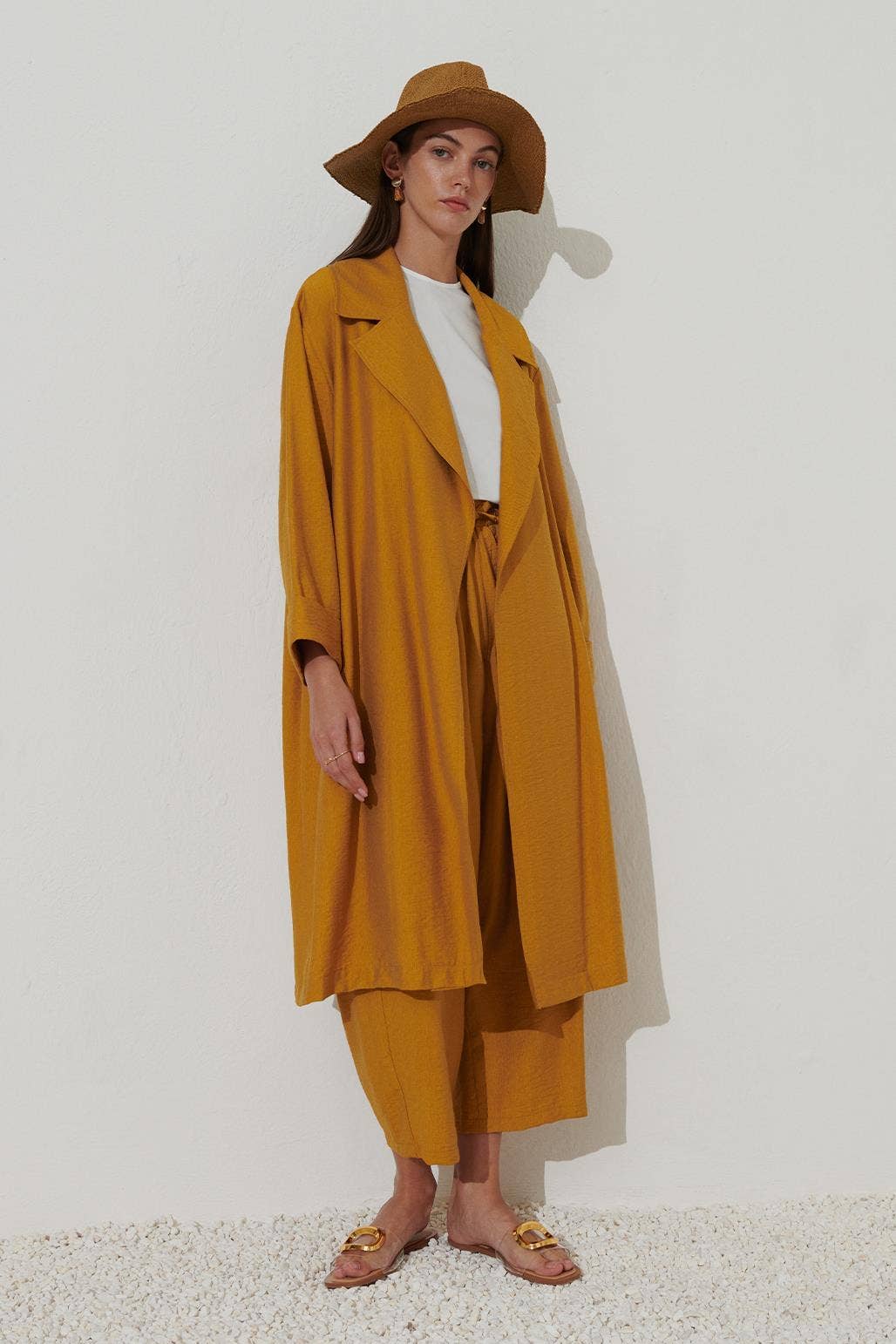 LINEN TRENCH TROUSER SET MUSTARD