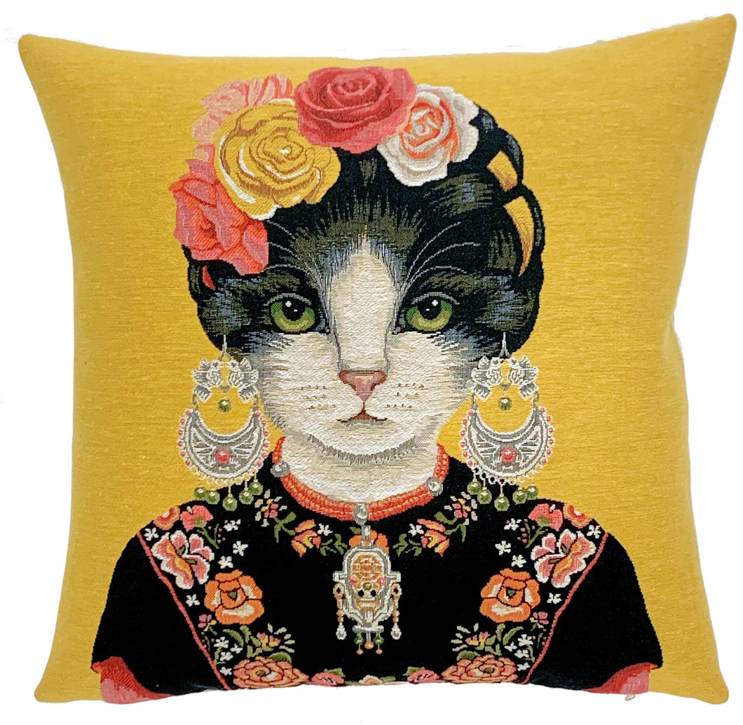Frida Kahlo Pillow Cover - Cat Art - Kahlo Cat Decor: Cat no scarf