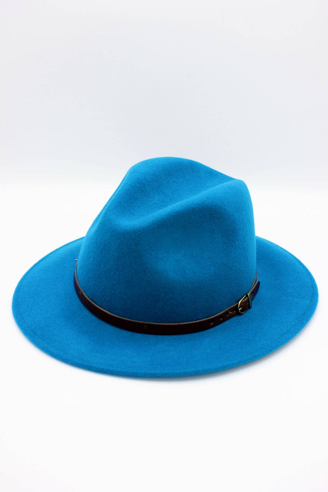 Classic Wool Fedora Hat with Belt: 57 / Petrol
