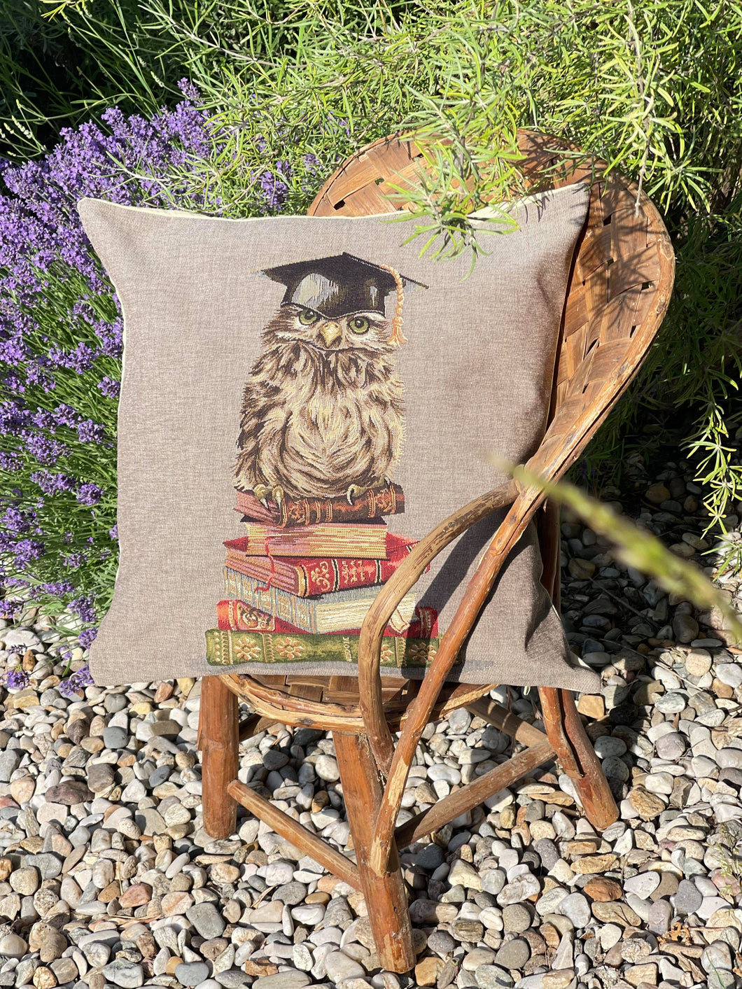 Belgian Tapestry Cushion Miss Wisdom Owl